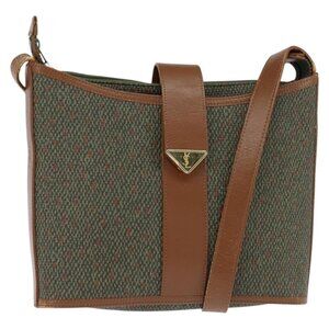 Authentic SAINT LAURENT Shoulder Bag PVC Leather Brown Gold